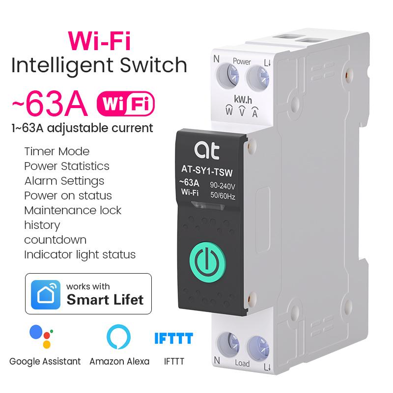 Tuya Wifi Smart Circuit Breaker With Metering 63A 1P Din Rail Switch remote control Smart Home Smart Life App Timer Module WIFI with metering