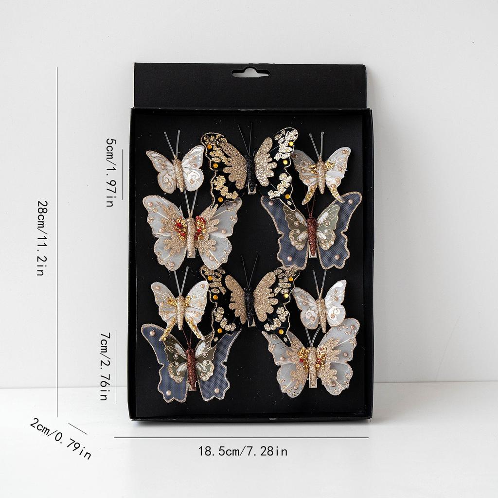 10PCS 5-7cm Simulation Butterfly Fabric Feather Color Butterfly Combination Set Christmas Decoration Small Gift Christmas Tree Ornament