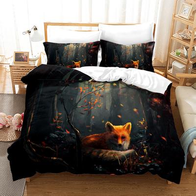 Tilki Desenli Nevresim Takımı Kraliçe Yatak Takımları Erkek Kız Hayvan Temalı Tilki Hediyeleri Polyester Yorgan Kılıfı King Tek Çift Tam Boy
