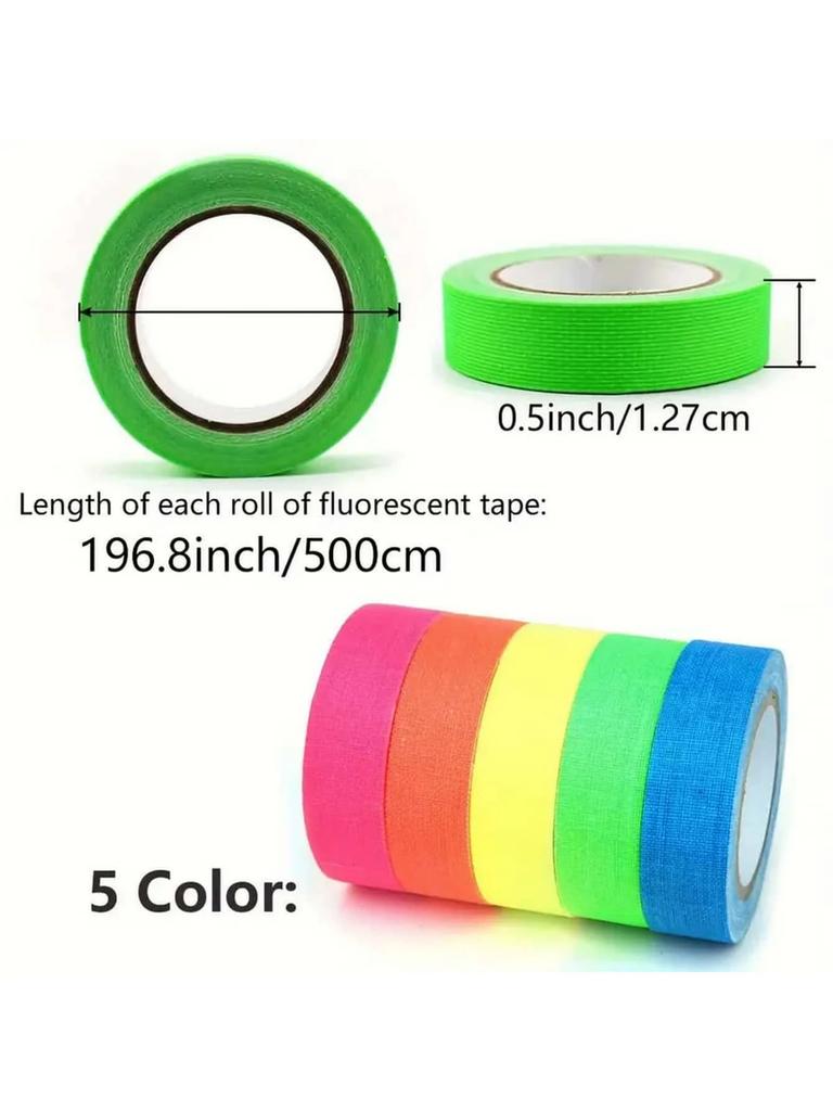 5/10pcs Fluorescent Neon Adhesive Tapes 5 Colors UV Black Light Sensitive for Party Halloween Decoration 5m X 12.7mm