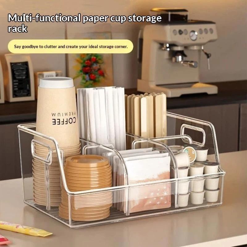 Disposable Cup Holder Stand Coffee Shop Milk Tea Paper Cup Organizer Desktop Storage Rack Vendor Stall Utensils Plastic Square