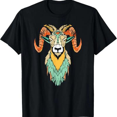 Artistiek Grotehoornschapen Psychedelisch Ramshoofd Schets Grafisch T-shirt