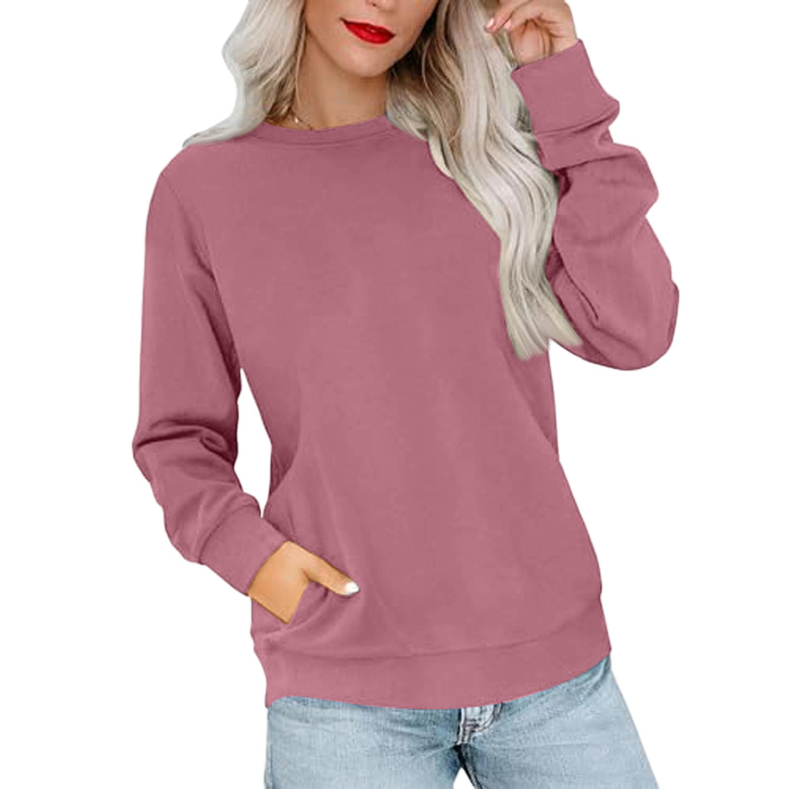

Women s Casual Fashion Solid Color Neck Long Sleeve Sweatshirt Lightweight Pullover With Side Pockets Warm Sweatshirt S