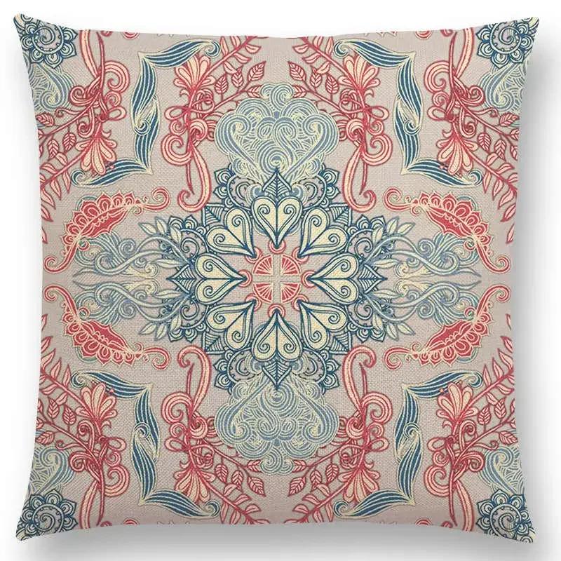 New Vivid Art Colorful Flowers Gorgeous Floral Doodle Geometry Mandala Coral Wonderland Pattern Car Cushion Cover Pillow Case