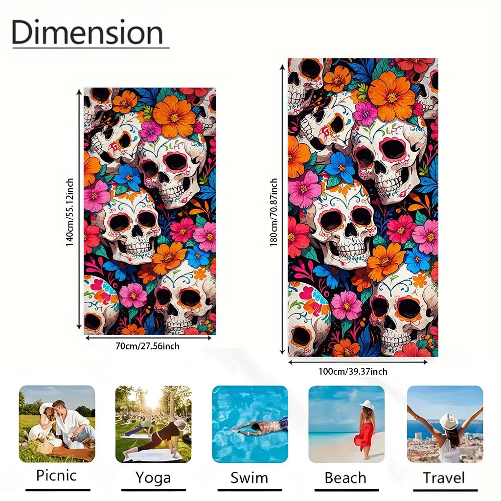 1 Stück Blume Totenkopf Strandtuch Groß Schnelltrocknendes Handtuch Geeignet Für Strand Yoga Pool Fitnessstudio Sport Handtuch Sommergeschenk Für Freunde