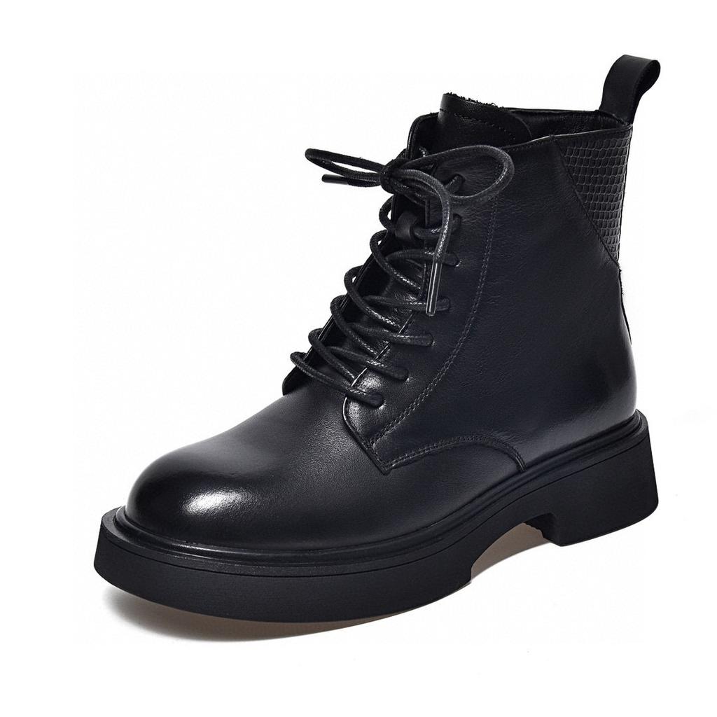 Round head Martin boots women's new lace-up casual first-layer cowhide short boots comfortable cotton boots leather boots women's boots