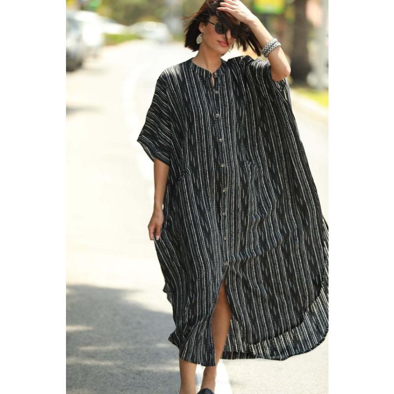 Moda damska Letnia wiosna w paski Drukuj 1/2 rękawy Dekolt w kształcie litery V Luźna talia Casual sukienki