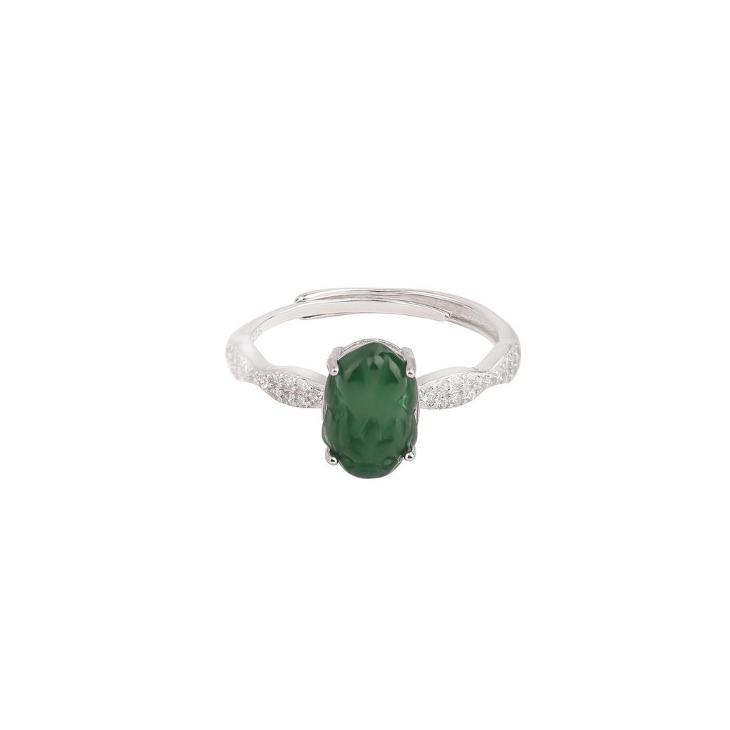 Natural dangerous material jadeite Pixiu ring sterling silver s925 high-end exquisite style fashion women's jewelry