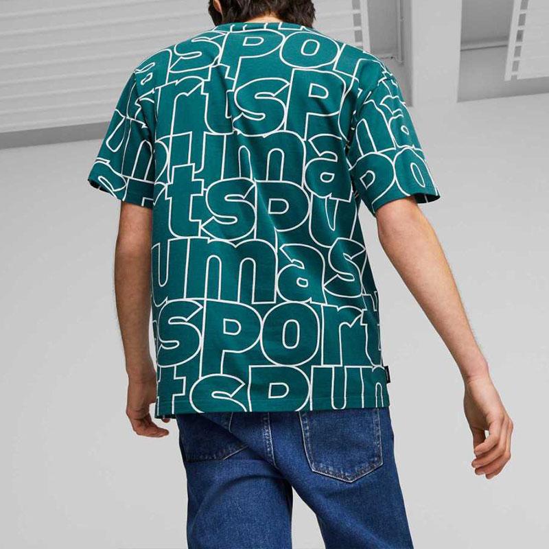 Puma Team Aop Tee Letter Print Sports Casual Loose Comfortable Breathable Round Neck Short Sleeve Drop Shoulder T-Shirt Men Tops 624701-43