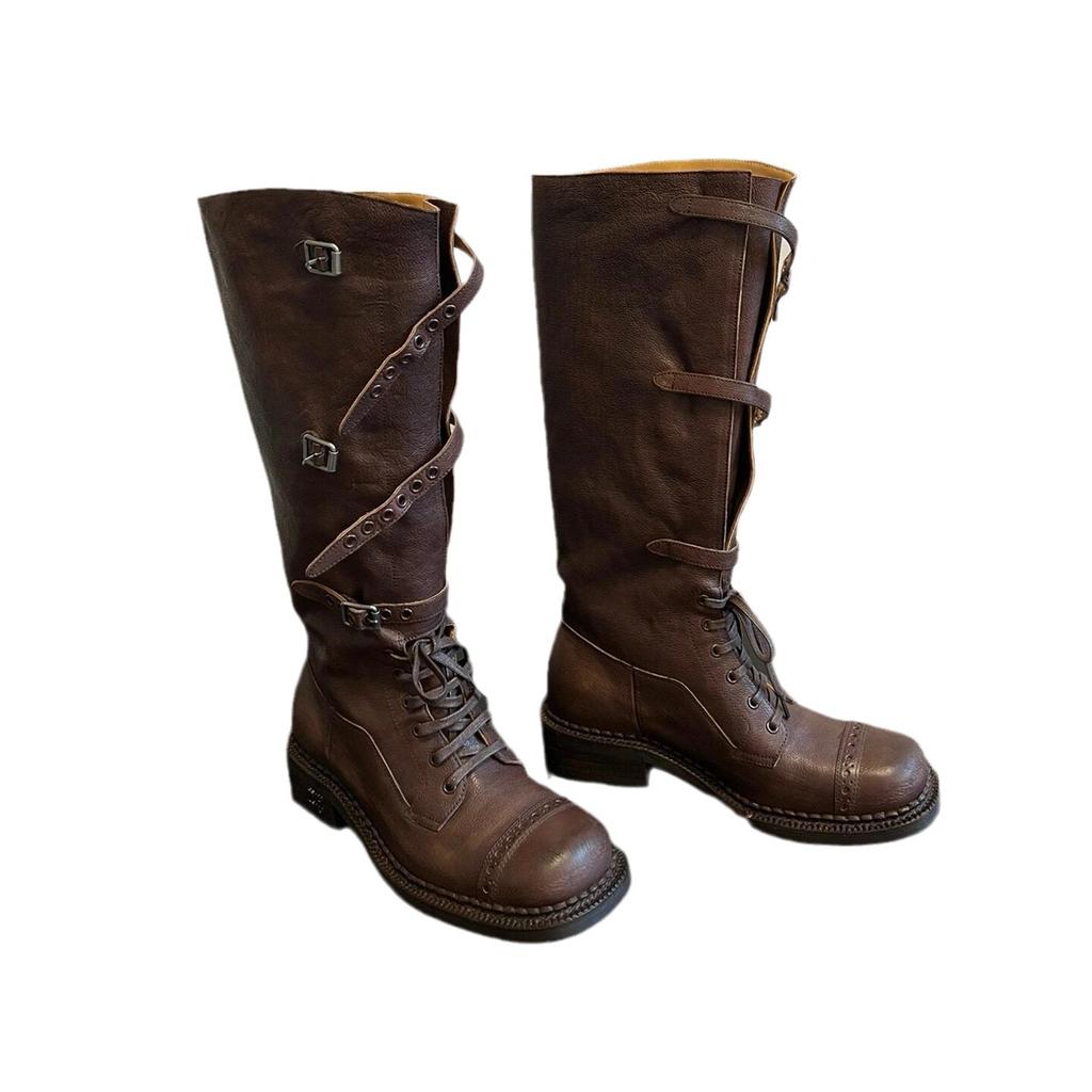 Mode Winter Damen Bikerstiefel Mode Gürtelschnalle Damen Elegant Plateau Lange Schaft Stiefeletten Lässige Damen Kniehohe Stiefeletten