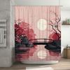 Elegant Japanese Garden Shower Curtain Cherry Blossoms Moonlit Scene Serene Bridge Reflective Pond Bathroom Decor Easy-Clean