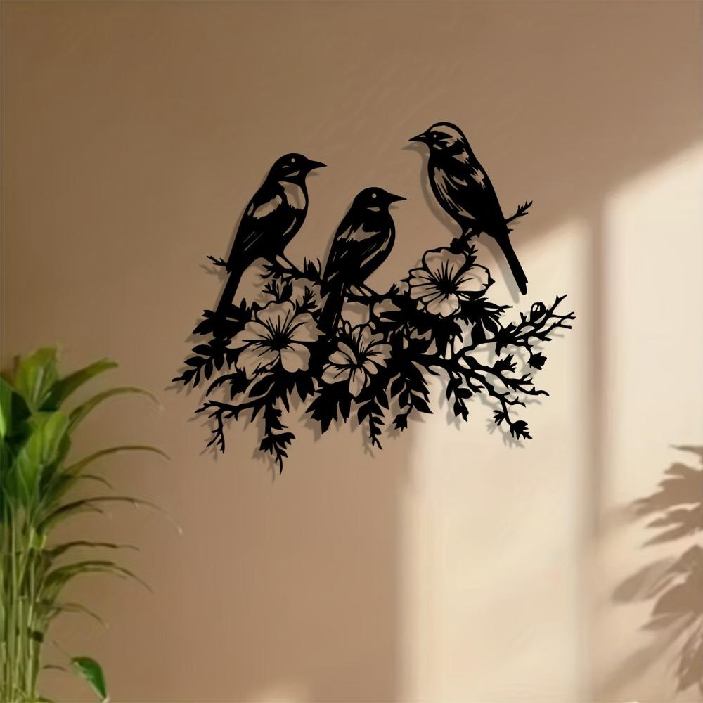 Bird and Floral Metal Wall Art, Nature Themed Decorative Mural for Easter Thanksgiving Gift, Weather Resistant Outdoor Home Decor