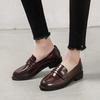 Brown Oxford Single Shoes Women British Dress Brown Leather Shoes Student Slip On Microfiber Creepers Soft Comfy Flats Loafers