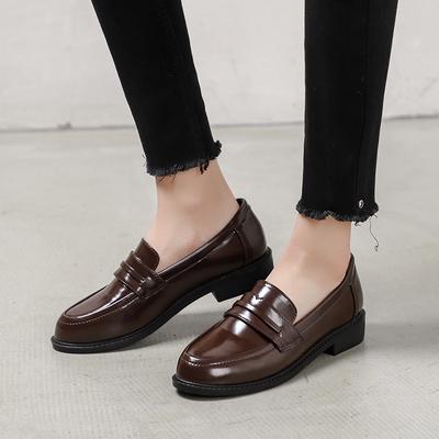 Brown Oxford Single Shoes Women British Dress Brown Leather Shoes Student Slip On Microfiber Creepers Soft Comfy Flats Loafers