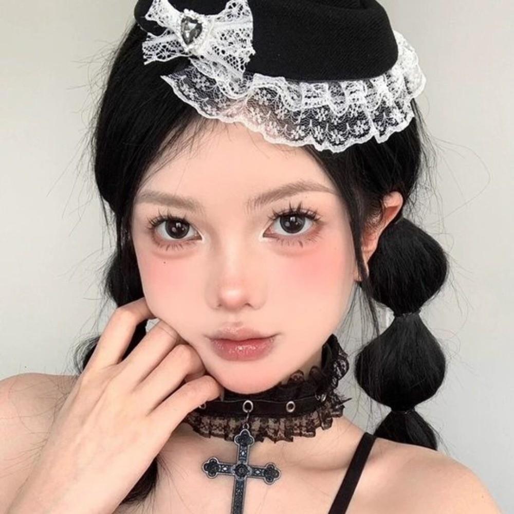 Elegant Lace Billycock Hat Sweet Heart Crystal Round Hat Hair Accessories Bow Pillbox Hat  Party