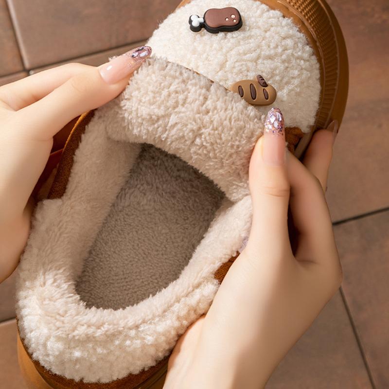 Fashion Cute Thick Bottom Plush Casual Shoes Women 2025 Winter Chunky Platform Eva Sneakers Cartoon Decoration Designer Cotton Shoes