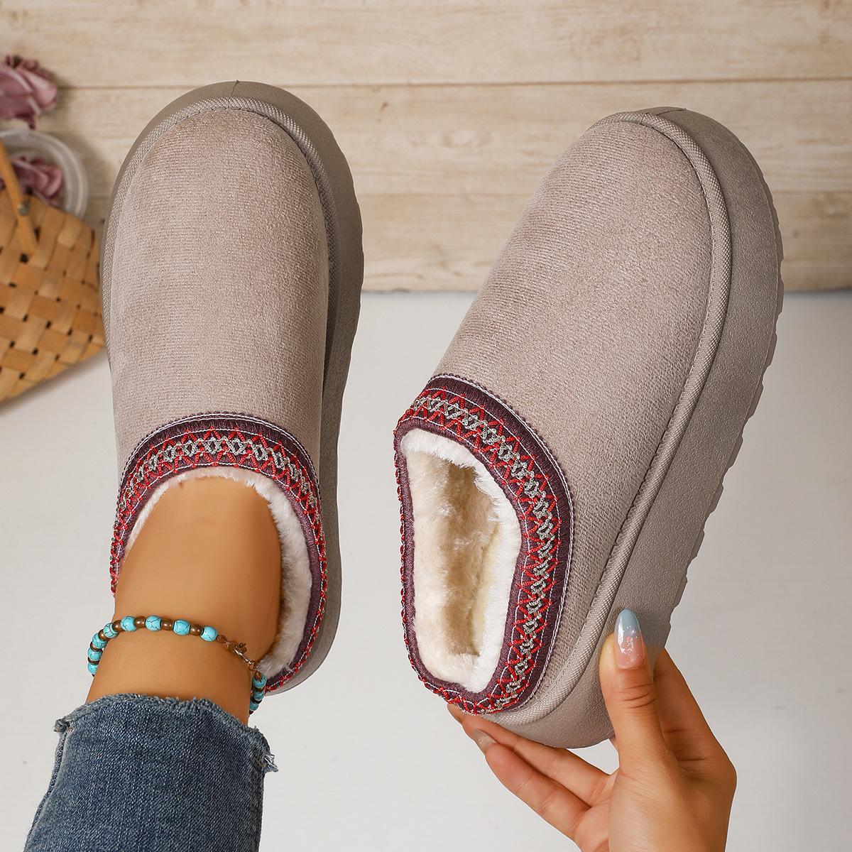 

Foreign trade large size autumn and winter new lace fashion snow boots women s shoes half-drag cotton shoes thickened plush slippers women 43