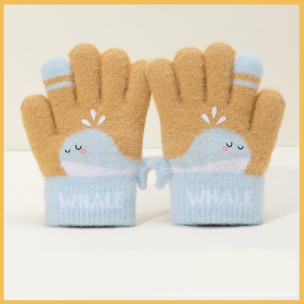 Warm Plush Winter Knitted Gloves Cute Whale Kids Gloves Cartoon Five-finger Gloves  Boys Girls