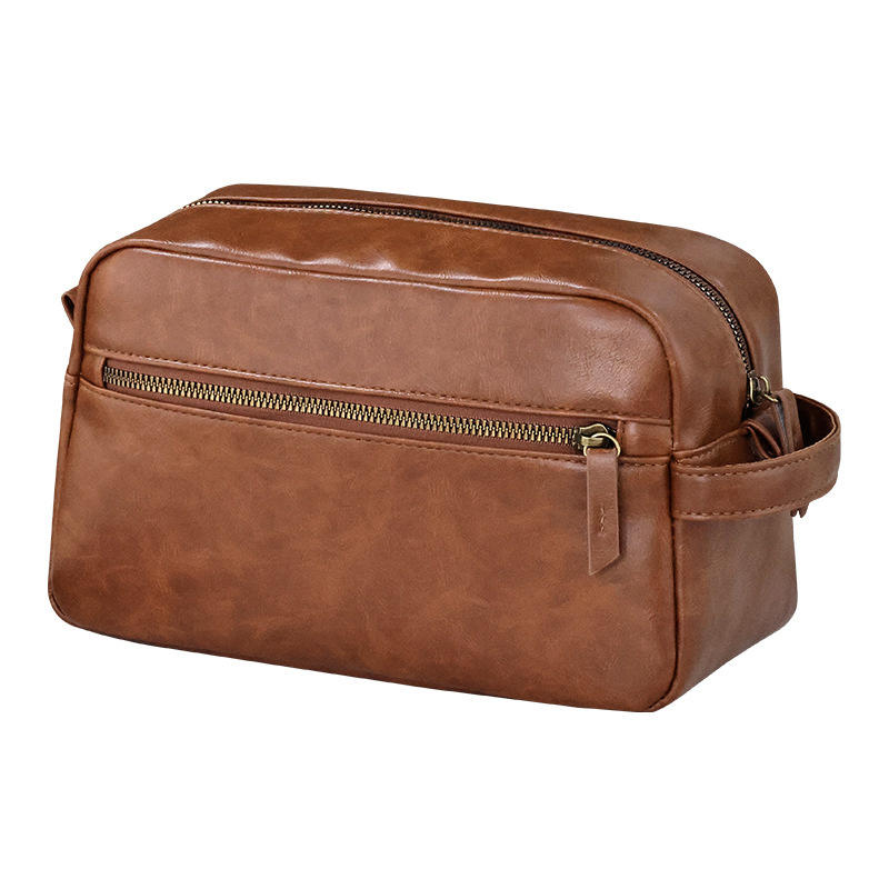Men PU Leather Wash Bag Travel Business Trips Portable Cosmetic Bag Large Capacity Multi Pocket Design Handheld business trip Wash Bag