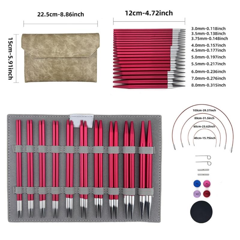 3mm-8mm Interchangeable Circular Knitting Needle Set with Case and Accessories Circular Knitting Pins for Woman