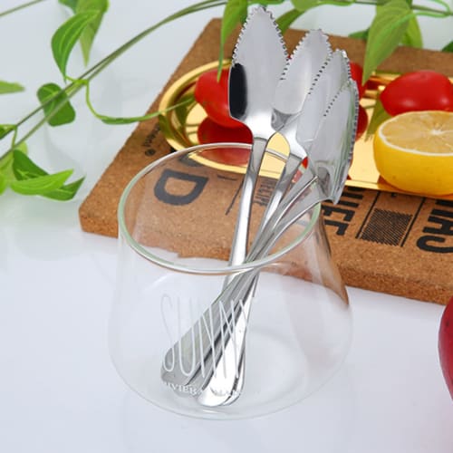 OUNONA 4 Pieces Half Serrated Spoons, Serrated Edge Spoons for Stirring Iced Tea, Serrated Grapefruit Spoons, Stainless Steel Fruit Serrated