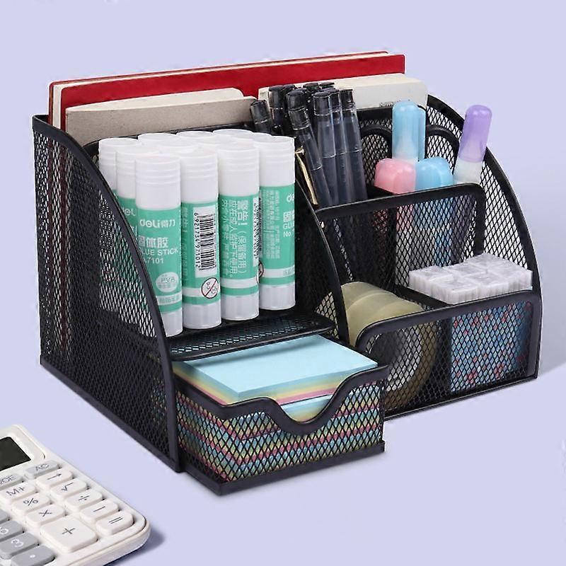 Creative multi-functional three-grid storage box desktop stationery storage box transparent iron grid Black metal pen holder