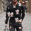 Fashion Halloween  Skull 3D print Pattern Men's Long Sleeve T-shirt Casual Loose Tops 3D Skull Print Tees  Funny Autumn Clothing