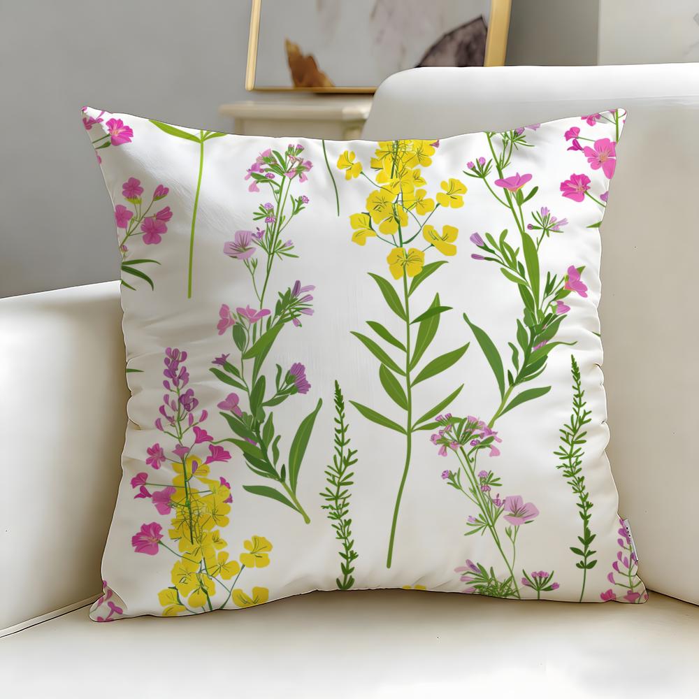 Classic Theme Spring Wildflowers Cushion Cover Soft & Easy-Wash Pillow Case – Versatile for Couch, Bed, Travel and Office