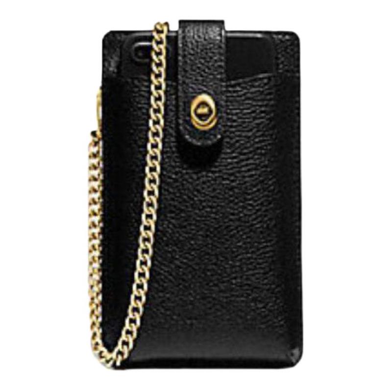 COACH Turnlock Polished Pebbles Turnlock Chain Leather Phone Case Mini Women s Black black чёрный