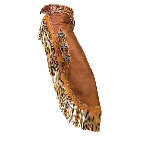 Skreddersydde Western Chinks Cow Leather Chaps Frynser Tooled Yoke Spenne Lukking