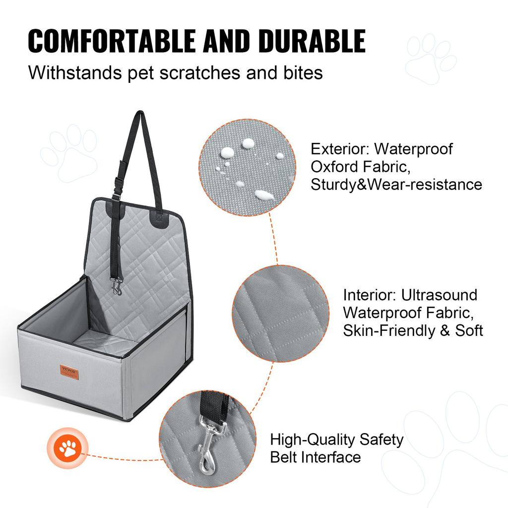 VEVOR Dog Car Seat, Dog Booster Seat for Car with Support Frame, Pet Car Seat with Clip-On Safety Leash, Cotton Filling