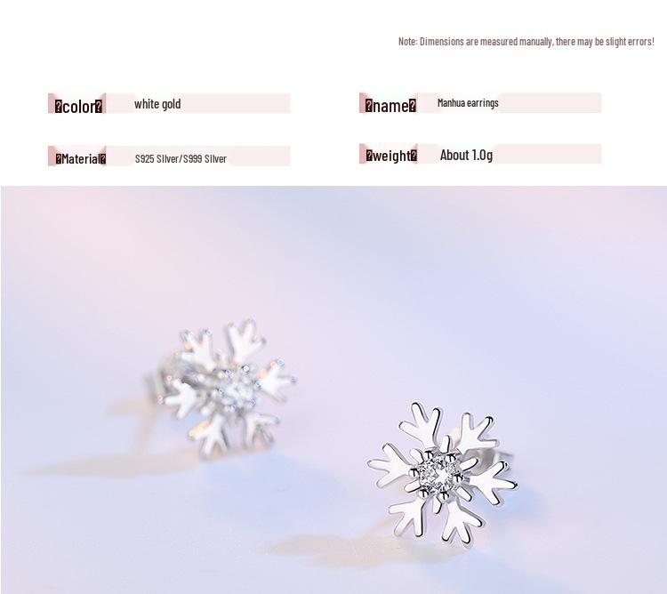 S999 Reinsilber Schneeflocke Zirkon Ohrstecker, Koreanischer Stil Weihnachten Damenmode, Exquisiter Nischenschmuck