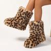 Womens Leopard Print Mid-Calf Fuzzy Faux Fur Boots - Soft, Warm, and Comfortable Slip-on Design with Flat Heel, Round Toe