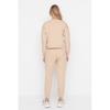 Beige Regular Pattern Basic Thick Inside Fleece Knitted Tracksuit Set