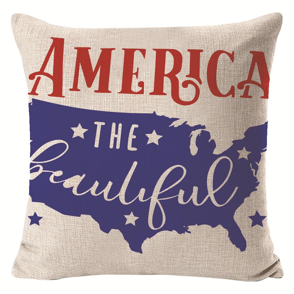New American Independence Day Pillow Stars and Stripes Cushion Pillow Cover Festive Red and Blue Printed Letters One Piece