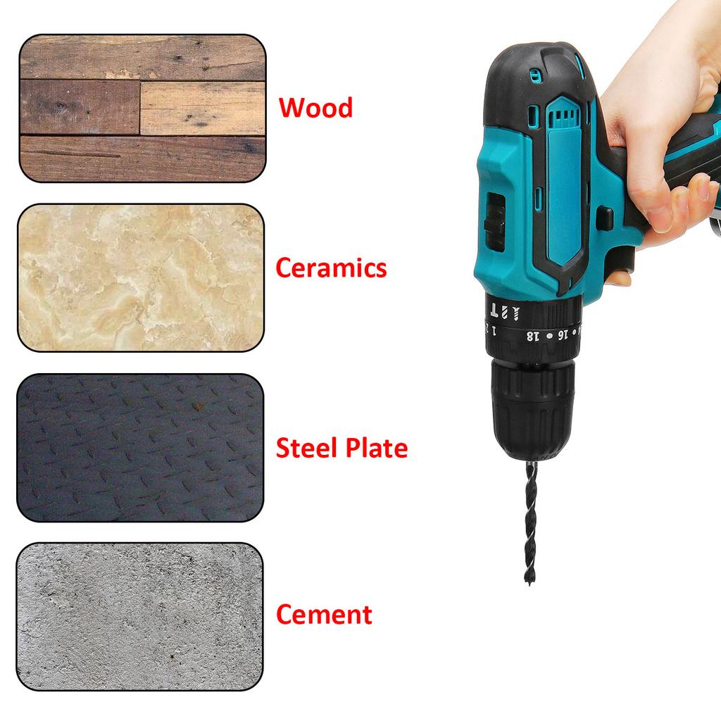 2 Speed 32V Electric Cordless Impact Drill with Lithium-Ion Battery Electric Screwdriver Power Driver 3 IN1 with LED Light