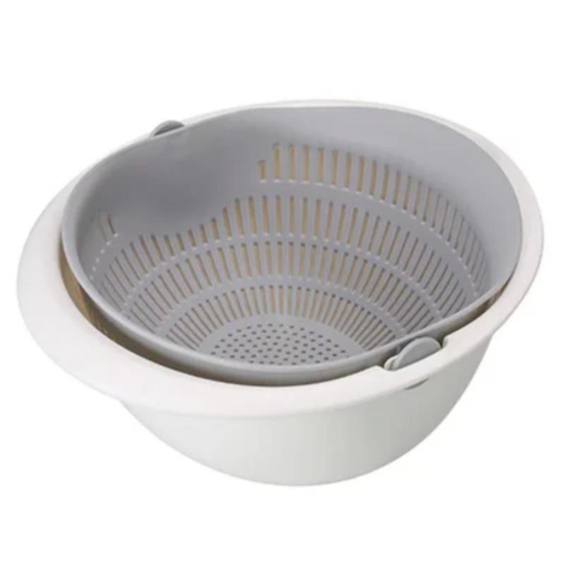 Kitchen Silicone Double Drain Basket Bowl Washing Storage Basket Strainers Bowl Drainer Vegetable Cleaning Colander Kitchen Tool