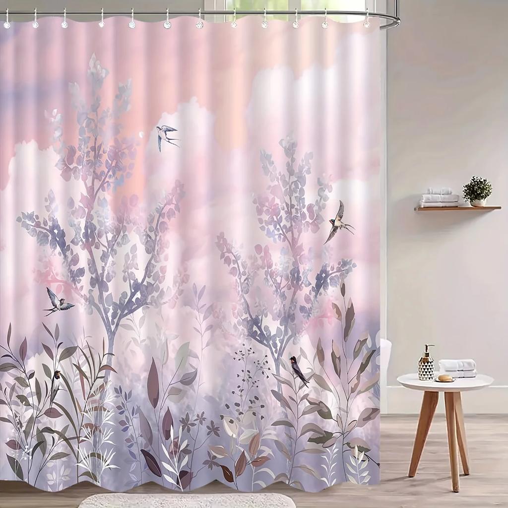 Elegant Pastel Floral Print Waterproof Shower Curtain - Stylish, Durable & Easy-Care Choice for Romantic Bathroom Decor