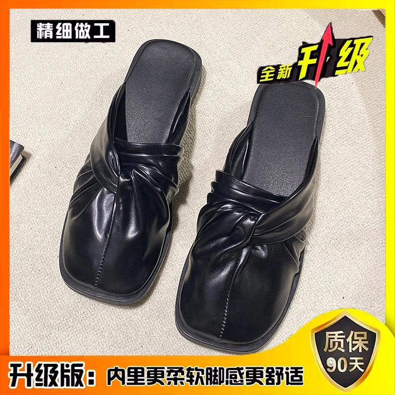 

Evening flat French temperament lazy one pedal silver bag head half slippers women s 2025 new summer beach shoes 35