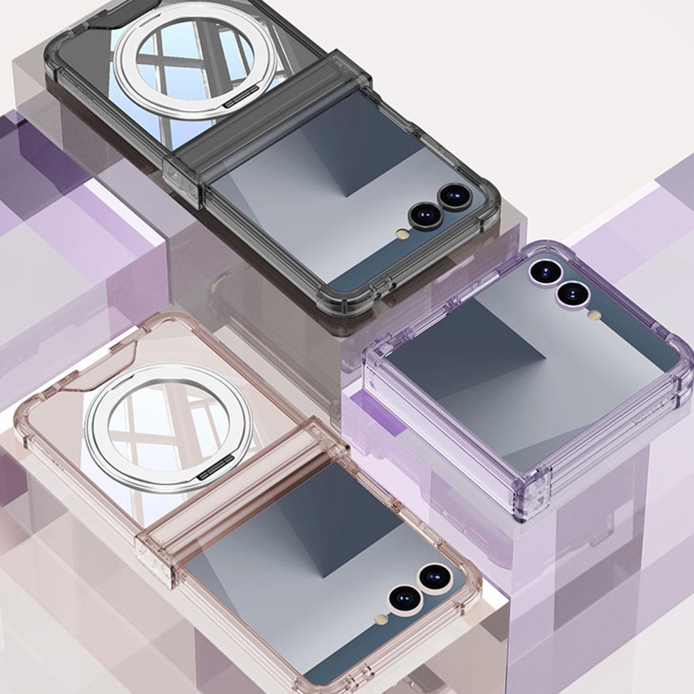 Silicone Airbag Bumper Soft Case For Samsung Galaxy Z Flip7 With Holder Hinge Cover Lens Protect Anti Drop Case
