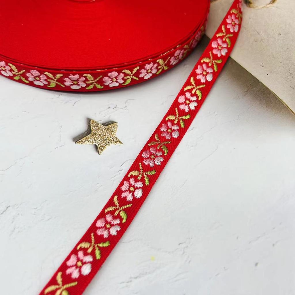 1.2Cm Ethnic Style Small Flower Jacquard Webbing Festival Decorative Ribbon Jewelry Clothing Luggage Accessories