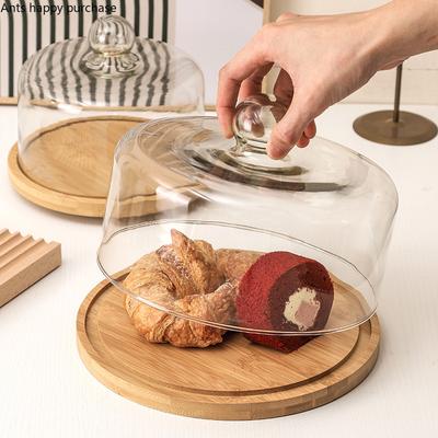 Tavă din lemn pentru tort, capac de sticlă, suport rotativ pentru tort, farfurie pentru desert, pâine, Dim Sum, tavă pentru tort, tăvi pentru gustări, tavă decorativă pentru afișare