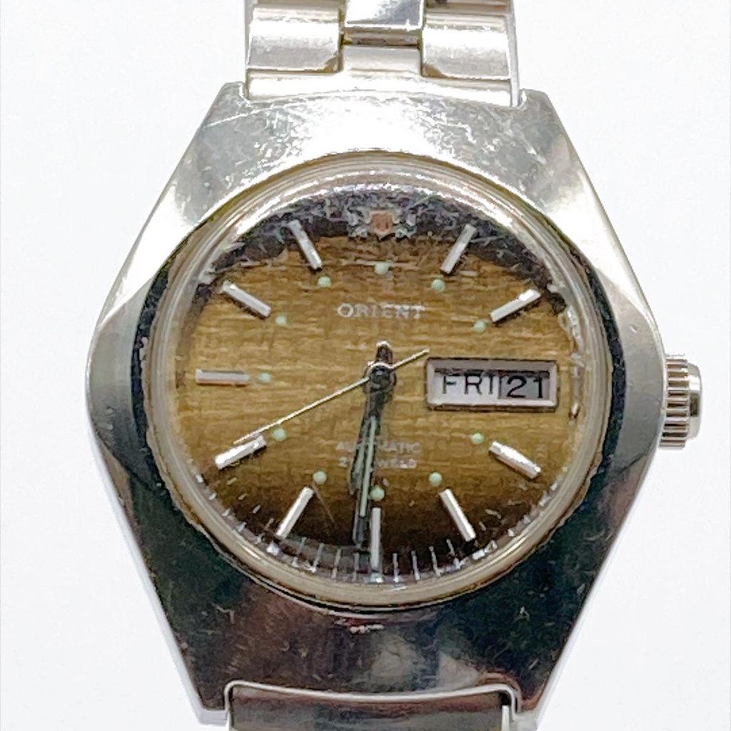 Used 481 ORIENT Ladies Automatic Watch Day-Date Working Vintage Brown