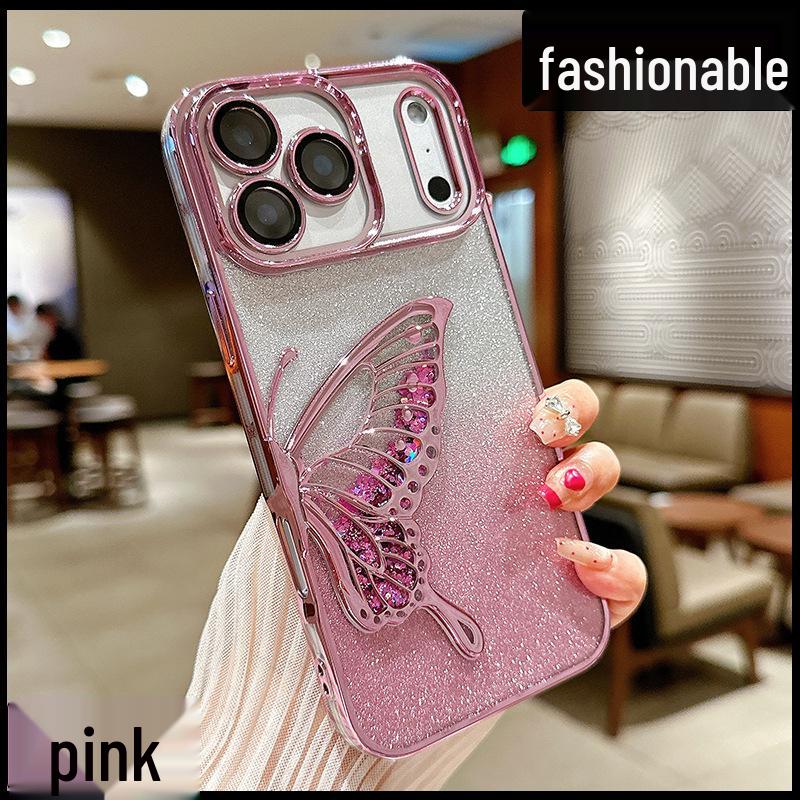 

Новый чехол-глиттер с гальваническим покрытием «Бабочка-зыбучий песок» для iPhone 17 Pro Max и iPhone 17 Air 17 Air розовый