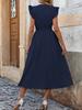Elegant Wood Ear Sleeves Waistline Solid Color Dress for Women