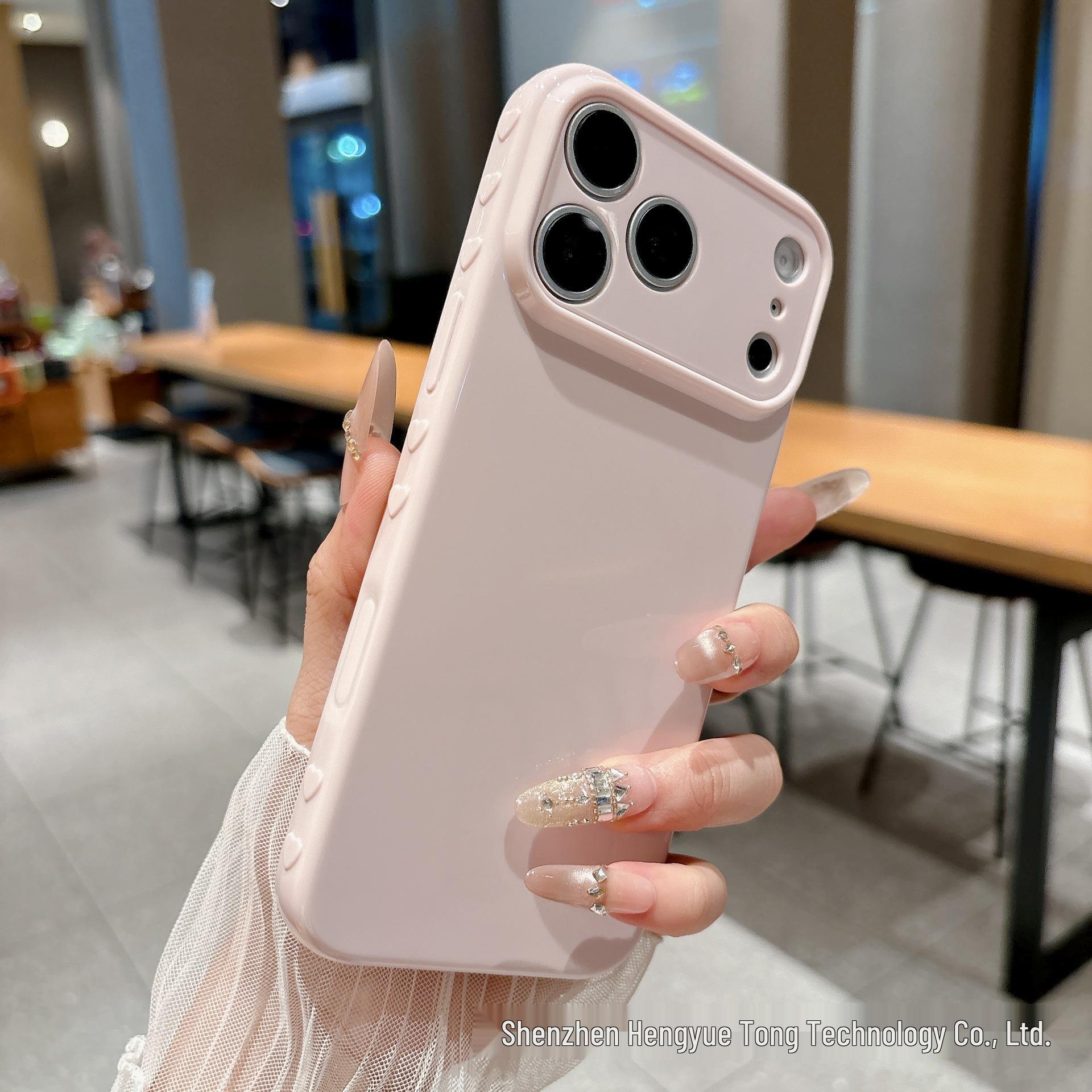 

Solid Color Heart Design Phone Case for iPhone 12/13/14/15/16/17 Promax iPhone 13 Pro Max розовый