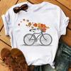 Bicycle Flower Print Tshirt Short Sleeve Round Neck Womens Dress Tops Graphic T Shirts Aesthetic Aesthetic Clothes Kawaii