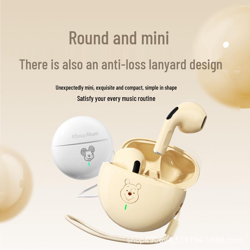 

Disney K26 Bluetooth Wireless Cartoon Headphones - Semi-In-Ear Stereo Beige Winnie the Pooh with Lanyard