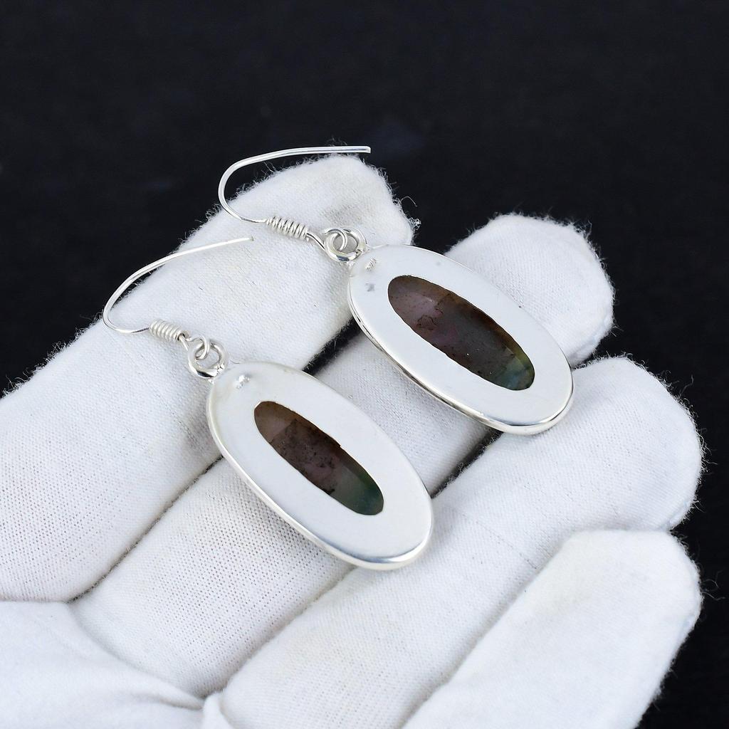Natürlicher Indischer Moosachat Edelstein Antike Ohrringe 925 Sterlingsilber Ohrring, Boho Silberschmuck Hängeohrringe, Partykleidung Geschenke