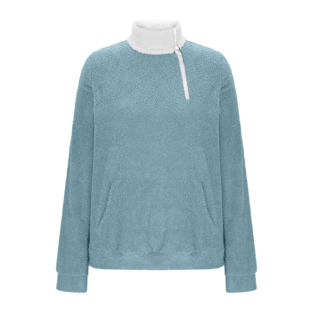 Women's Sweatshirts 1/4 Zipper Pullover Jackets Fall Winter Warm Long Sleeves Lapel Sweater Coat With Pocket